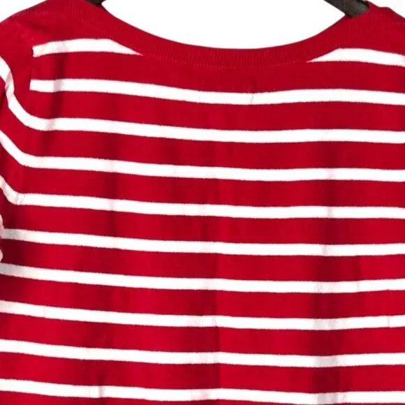 Old Navy Red White Stripes 3/4 Sleeve Crewneck French Parisian Sweater Size M - Picture 4 of 7
